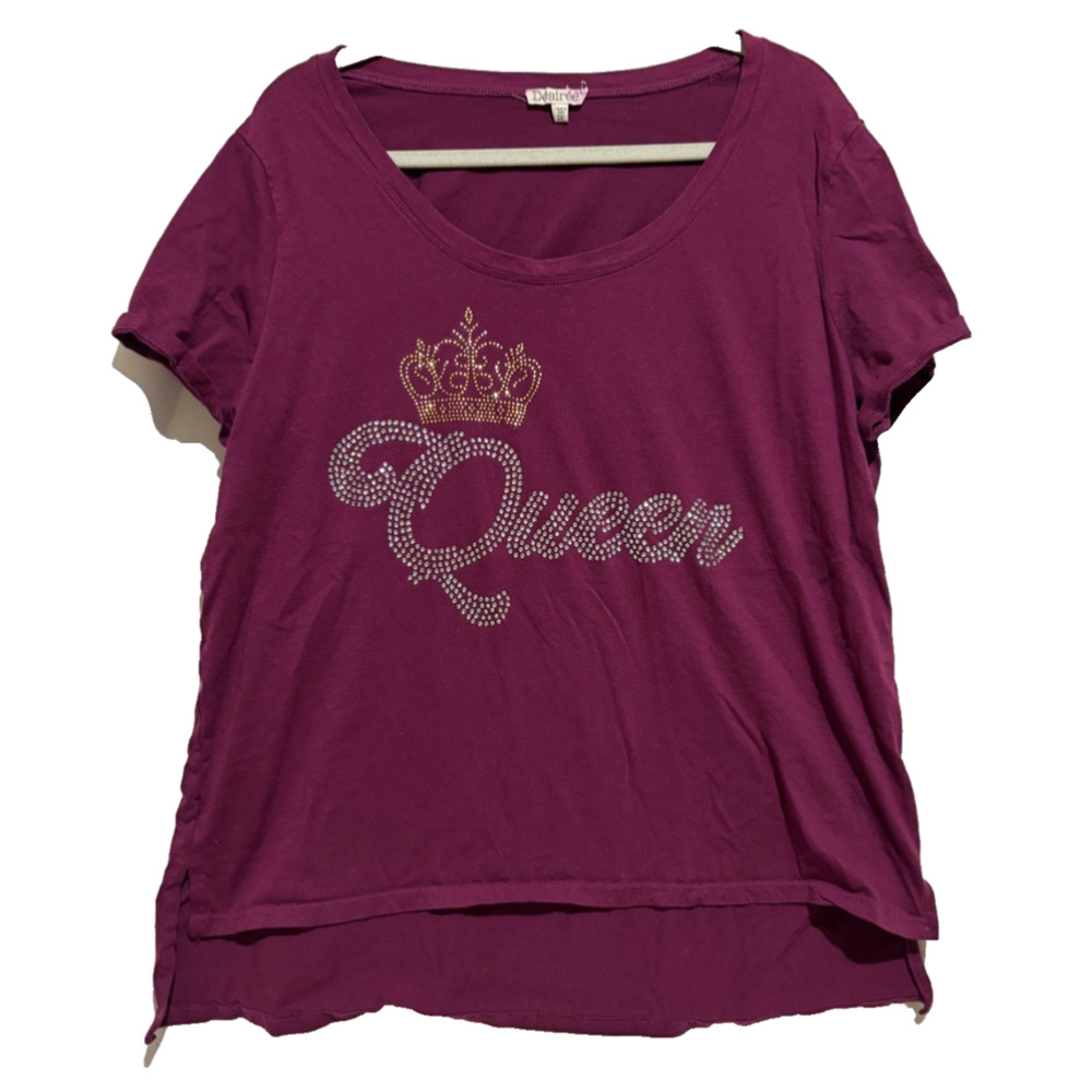 Rhinestone Queen & Crown Womens Sz 1X Short Sleeve Tee by‎ Desiree! Vegas travel
